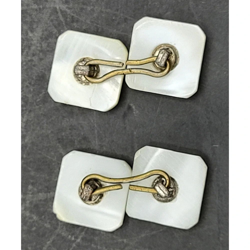 Vintage Art Deco Square Mother of Pearl Cufflinks Stunning White Studs YK